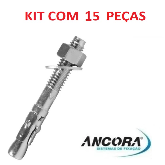 Kit Chumbador PBA 3/8 x 2.1/4 com Porca e Arruela Ancora 15 Peças