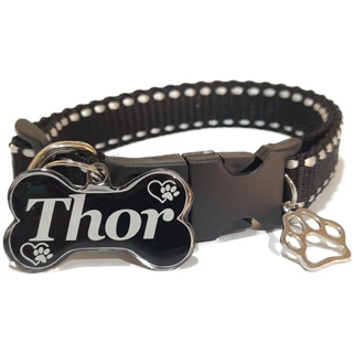 Coleira e Plaquinha de Identificação ossinho para cães - dados do tutor no verso em Oferta na Shopee