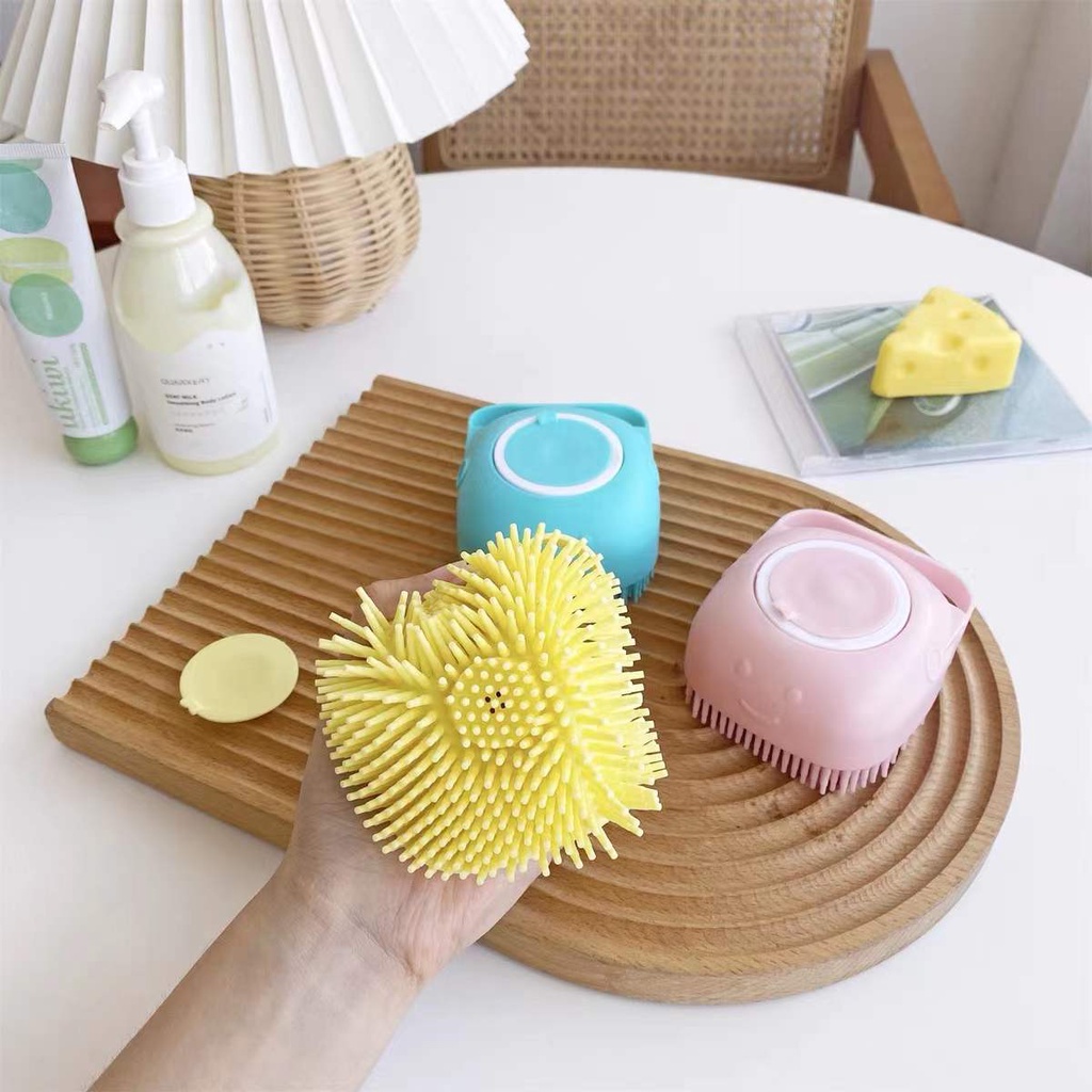 Esponja De Silicone Para Banho Com Dispenser Shampoo / Sabonete Escova Crianças, Adultos e Pets