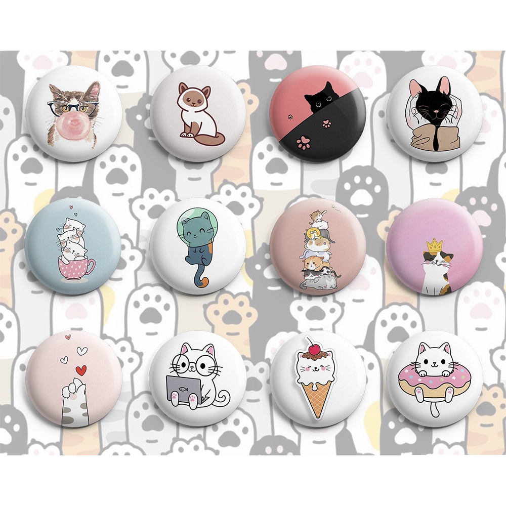 Botton Gatos e Gatinhos - Botum / Boton / Broche (3,5cm & 4,5cm)