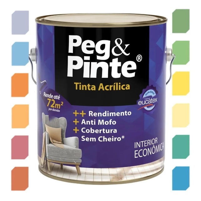 Tinta Acrílica Pintura Parede Peg & Pinte Eucatex 3,6L CORES em Oferta na Shopee
