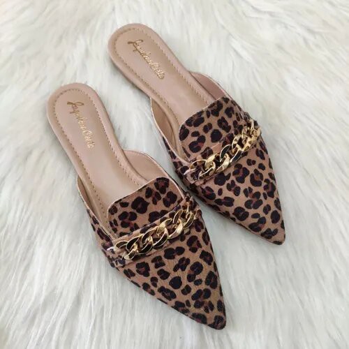 Mule Sapatilha Animal Print Onça Corrente Dourada Tendência Confortável Jaqueline Costa Calçados em Oferta na Shopee
