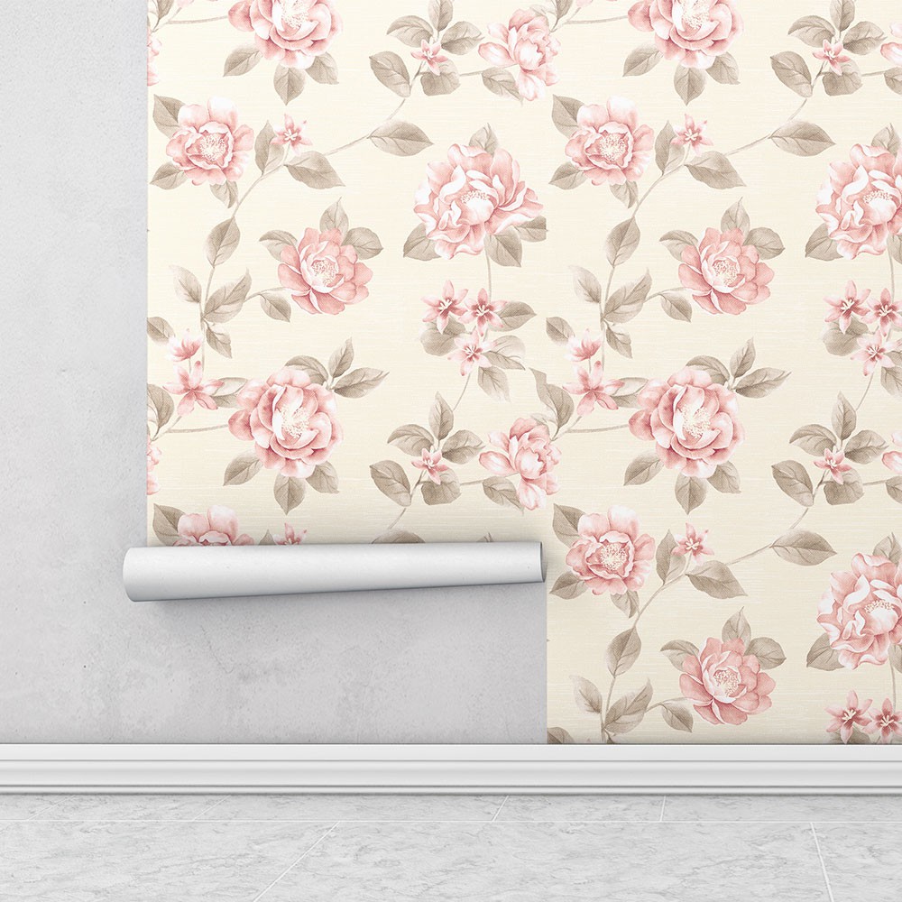 Papel de parede em tons bege, cinza e rosa Para Sala e Quarto em Oferta na Shopee