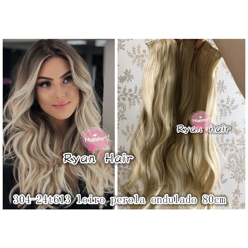 304-24t613 - Cabelo aplique tic tac cor loiro perola aprolado 80cm 160gramas fibra organico sem brilho fosco promocao