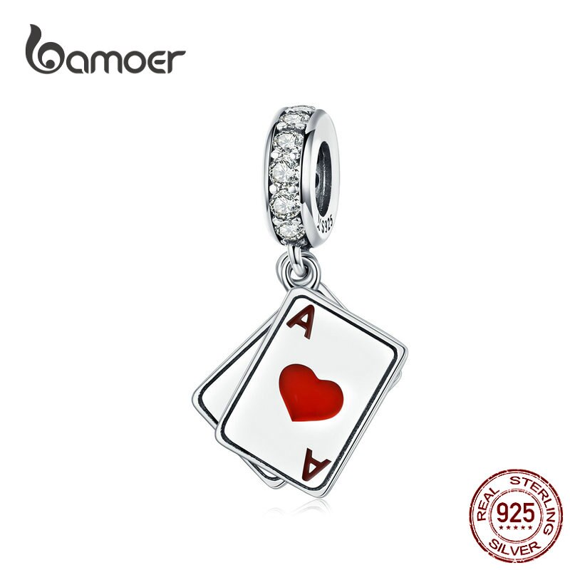 Bamoer Poker Ace Charme Pingente Duplo Para 925 Prata Charm Bracelet Jóias Diy Scc1172 em Oferta na Shopee