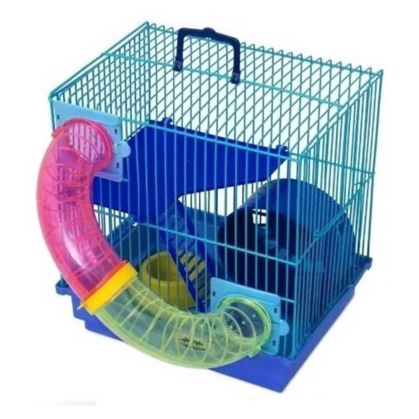 Gaiola para hamster dois andares com tubos coloridos bragança Azul