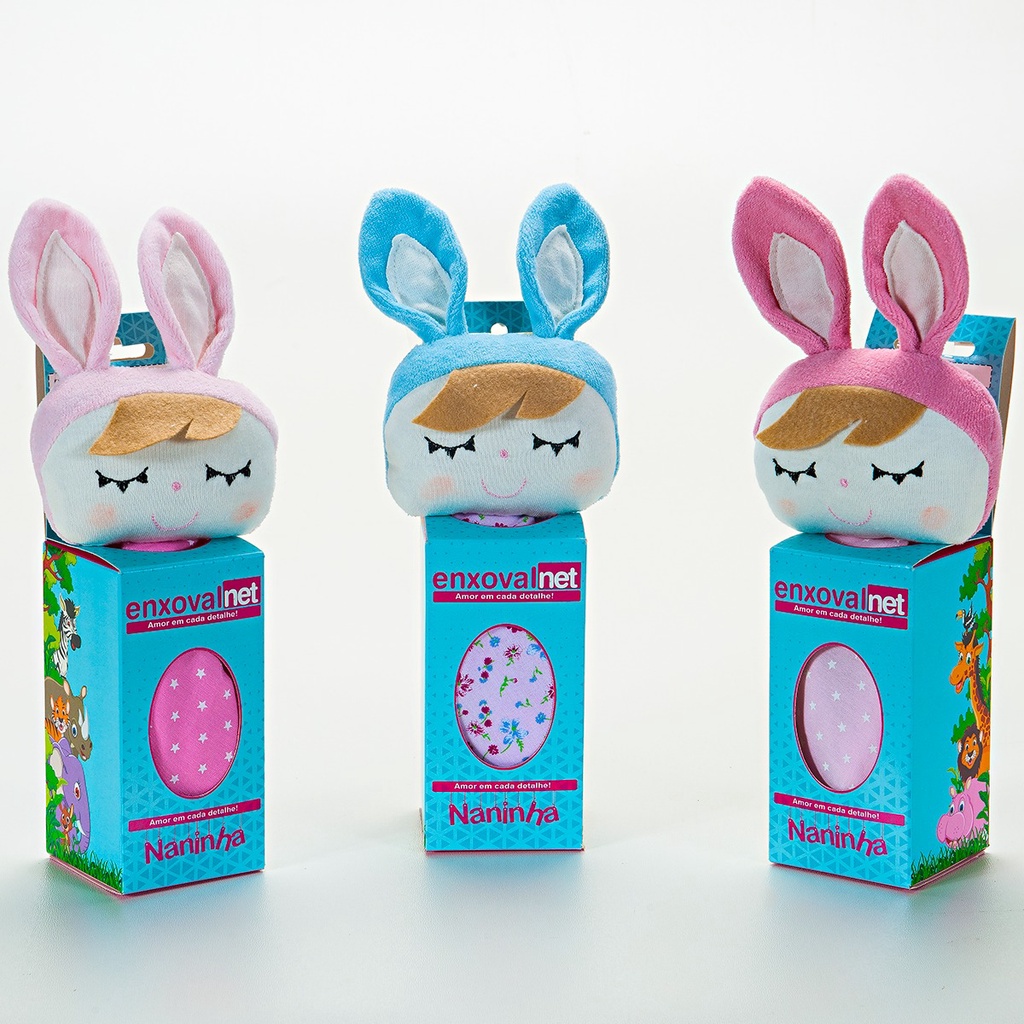 Kit 03 Naninha Boneca DreamToo Cheirinho Colecionáveis Anti Alérgico Bebê de Bichinho com Porta Chupeta Pronta Entrega 100% Algodão Paninho Metoo Bonecas Colecionavéis bicho de Pelúcia Angela Brinquedo Doll Coelho Presente Aniversário Baby bebê Criança