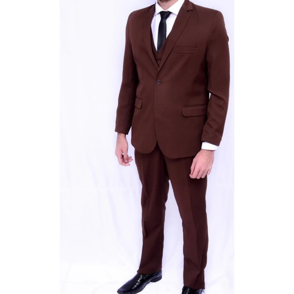 Terno Marrom Oxford Feel Terrific - Palitó + Calça + Cabide + Capa Protetora em Oferta na Shopee