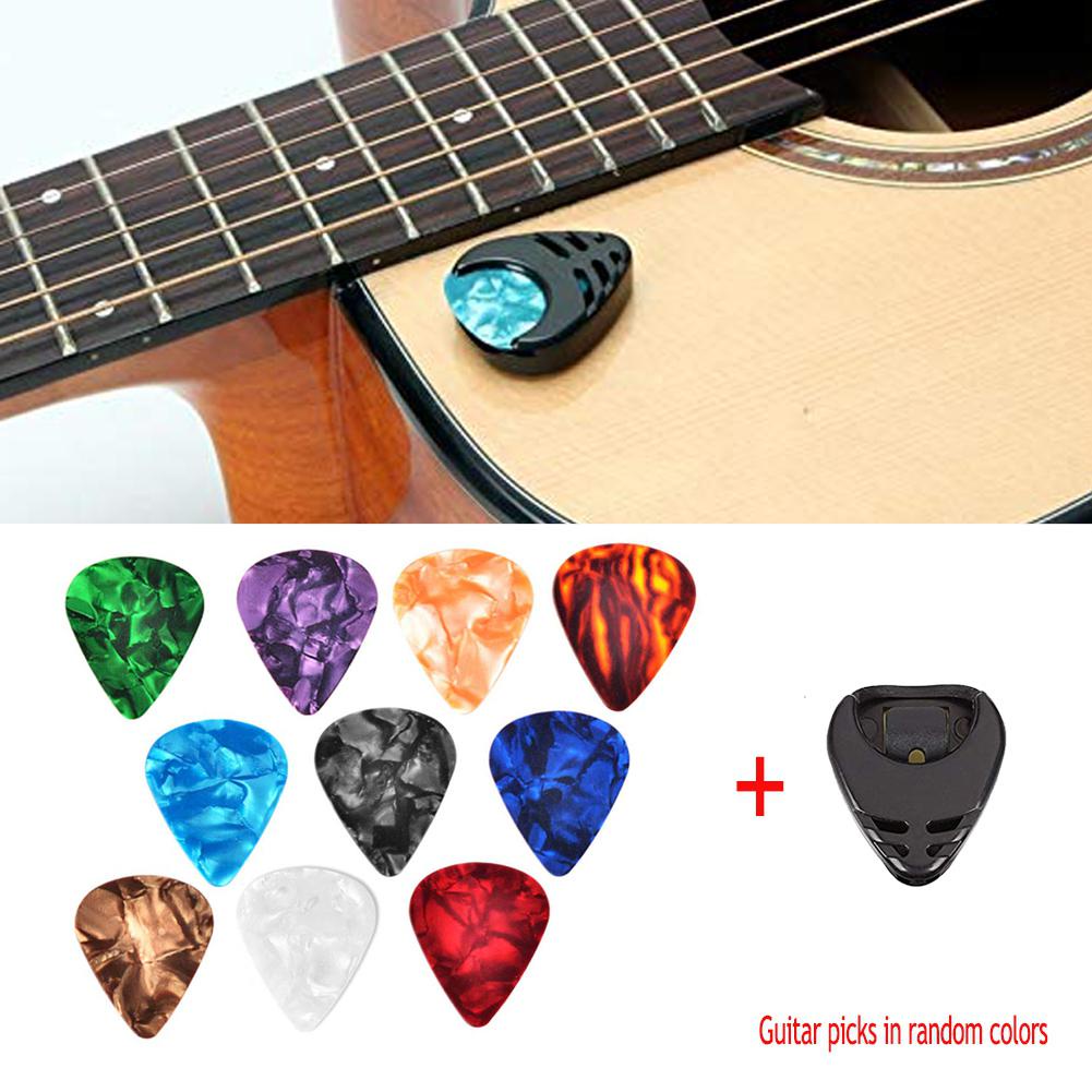 10pçs Palhetas Para Guitarra & amp ; Conjunto De Suporte Violão Acústico Elétrica Baixo Ukulele Stick-on (Picks Cor Aleatória)