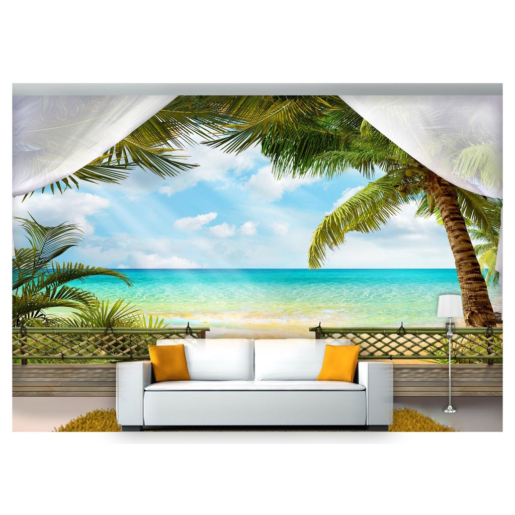 papel de parede Paisagem Digital Praia mar 3D 7,5m² DAH43