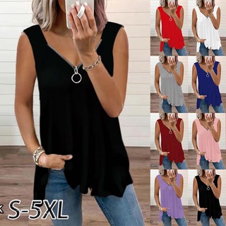 Valor Escolha Mulheres Casual Sem Manga Zíper Sem Manga Solto Manga Curta S-5XL Preto Branco Azul Rosa