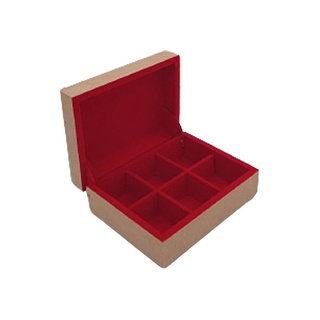 Mini Caixa Flocada Com 6 Divisórias Para Bijuterias 13x10x5,5 - MDF Madeira