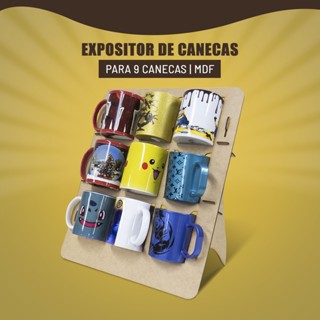 Expositor de canecas 9 canecas MDF cru 3mm. em Oferta na Shopee