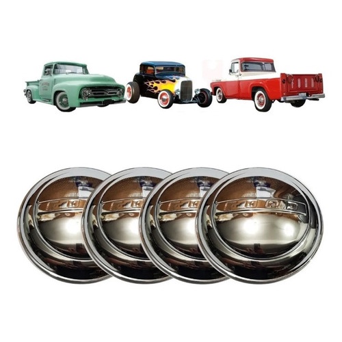 Jogo 4 Calotas Ford F1 F100 F1000 Hot Rod Aplic Aço Cromado