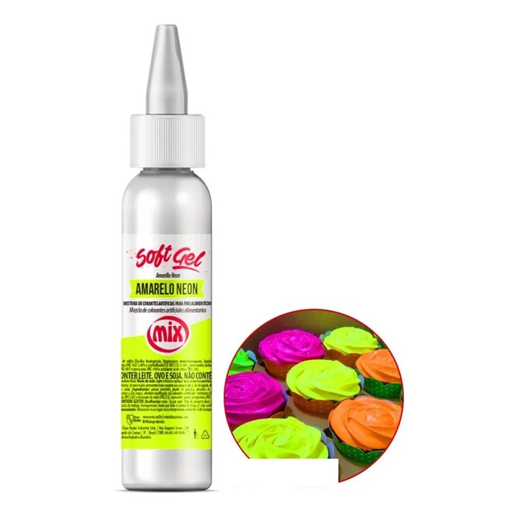Corante Soft Gel MIX 25g AMARELO NEON Concentrado Comestível Para Bolos, Doces e Confeitaria em Geral..... - Food & Beverages