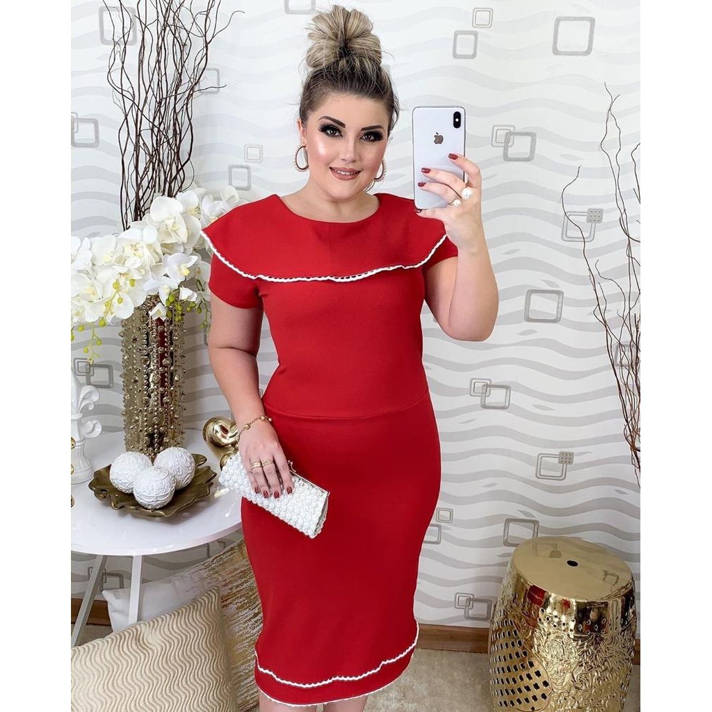 vestido midi tubinho vermelho