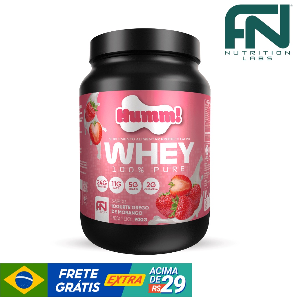 Whey Protein 100% Humm Force Nutrition Labs Iogurte Grego de Morango Aprovado Laudo Pureza