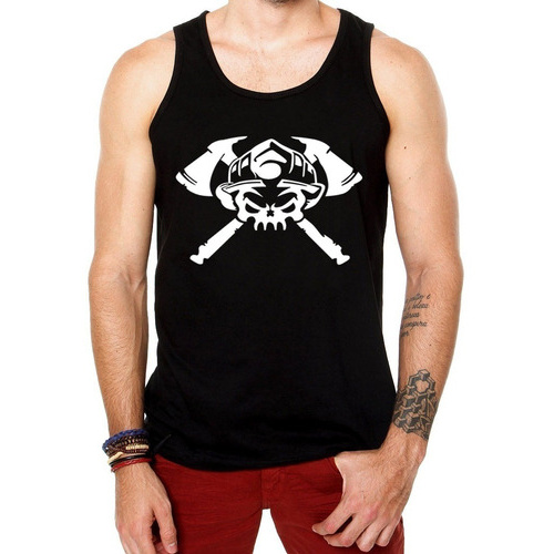 Camiseta Regata Bombeiro Caveira Machado 100% Algodão