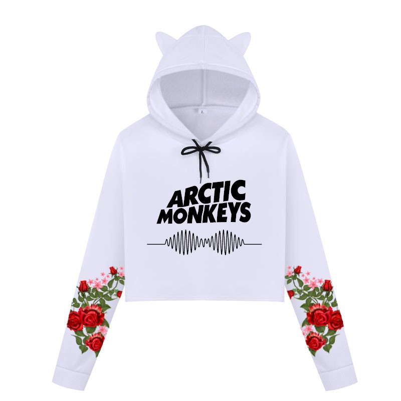 Blusa Cropped de Moletom Feminino Manga Rosas Arctic Monkeys A373