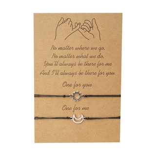 2Pcs Sun Moon Pulseira Mulheres Tecelagem Ajustável Casal Cartão De Papel Conjunto De Jóias De Presente De Aniversário