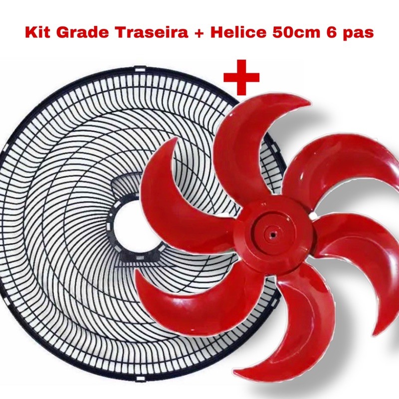 Kit 1 Grade Traseira Mondial 50cm + 1 Hélice Mondial 50cm 6 pás Vermelha Polishop Bravio Nvt-52-6p
