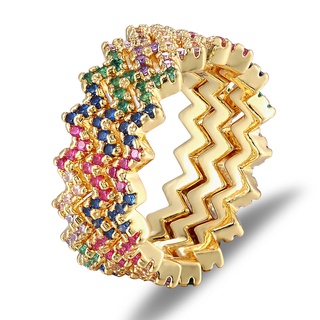 Anel De Noivado Arco-Íris Feminino Inlay Colorido Strass Charme Casal CZ Joias Acessórios
