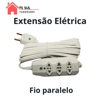 Extensão elétrica Branca( 30; 25 ; 20 ; 15 ; 10; 5 ; 2 ; 1 ; metros estensao de energia 3 tomadas Bivolt Padrão Novo/antigo 10/20A