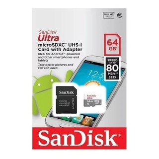 Cartão de Memoria 64gb Sandisk Micro Sd Ultra Classe 10 80mbs Original Lacrado
