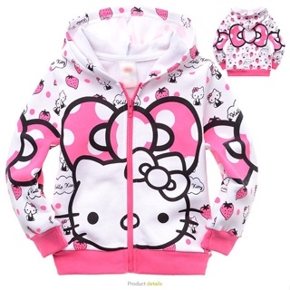 Casaco De Algodão Para Crianças Hello Kitty Baby Girl Cartoon Zipper Hooded Outerwear 2-8 Anos em Oferta na Shopee