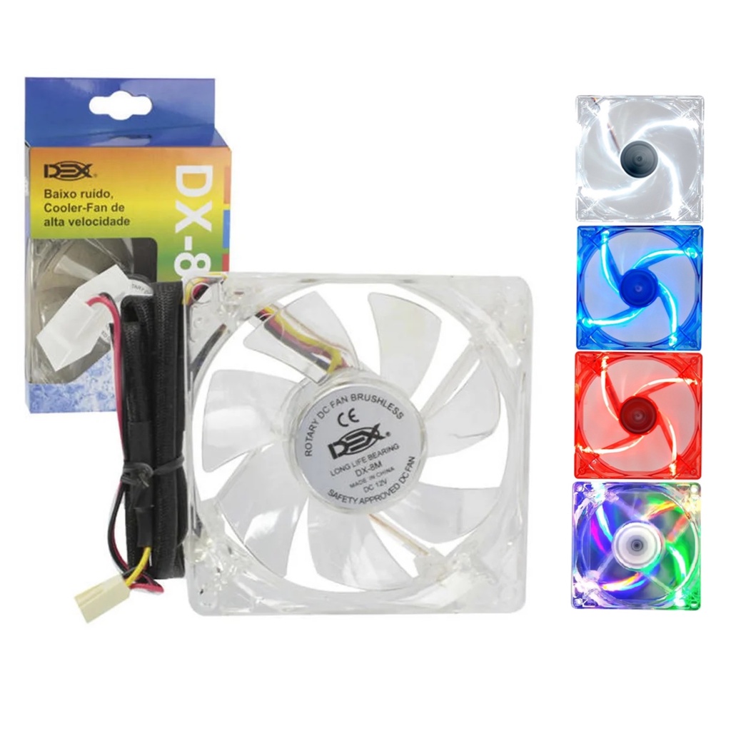 Cooler Fan 80mm Ventoinha Com LED RGB Azul Branco Vermelho Para Gabinete Gamer Storm 8CM