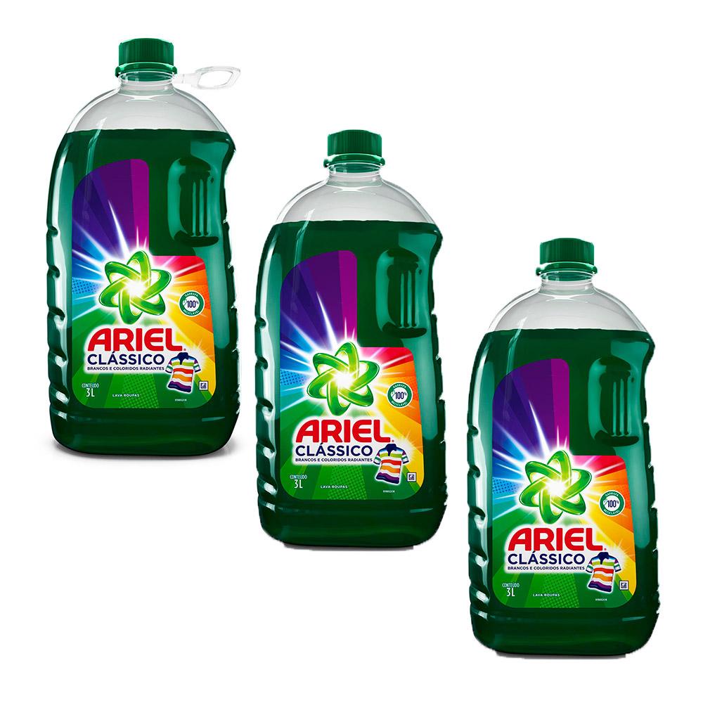 Kit 3 Lava Roupas Líquido Ariel Clássico 3L em Oferta na Shopee