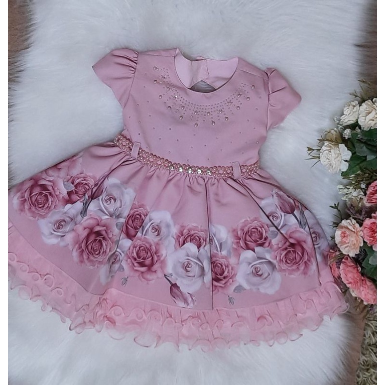 Vestido para bebê rosa floral festa infantil recém nascido meses a 1 ano  aniversário jardim encantado 1 aninho | Shopee Brasil