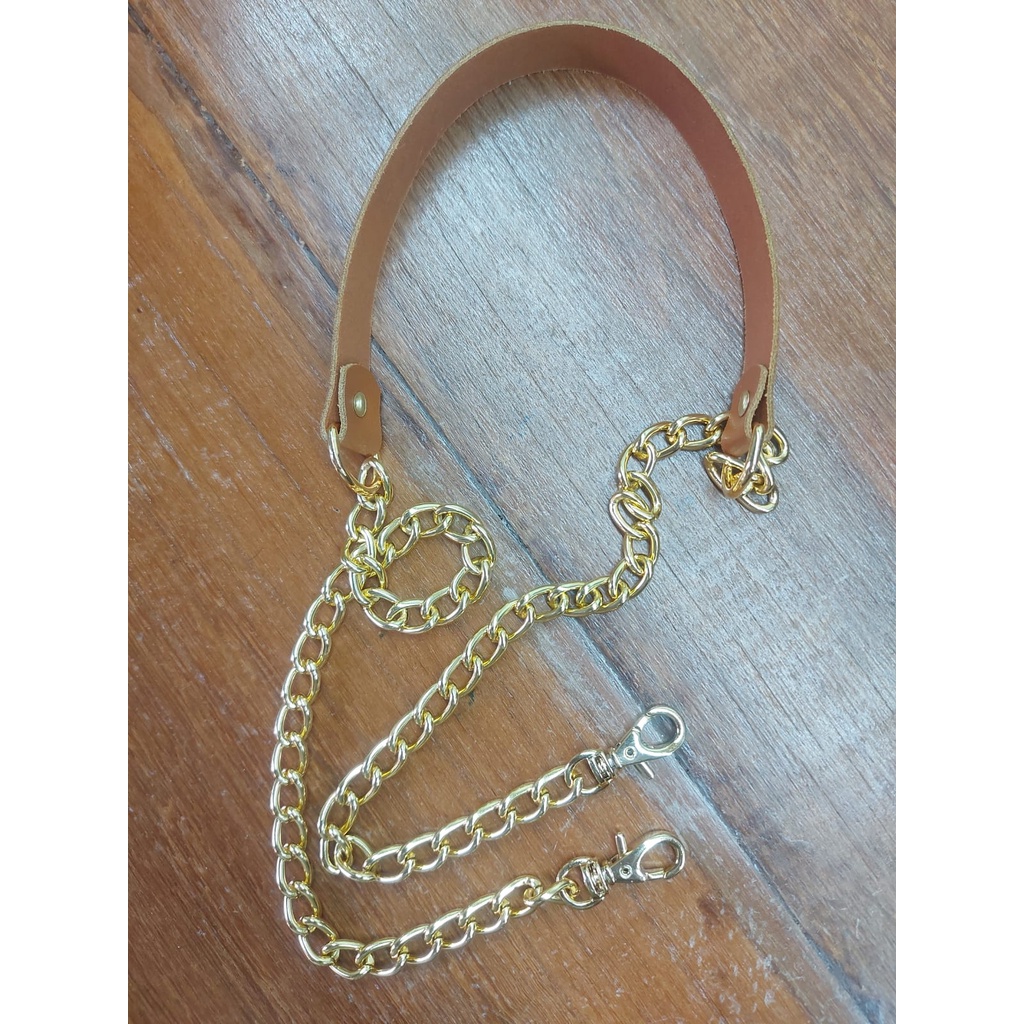 Alça de couro legítimo com corrente com 1 metro total