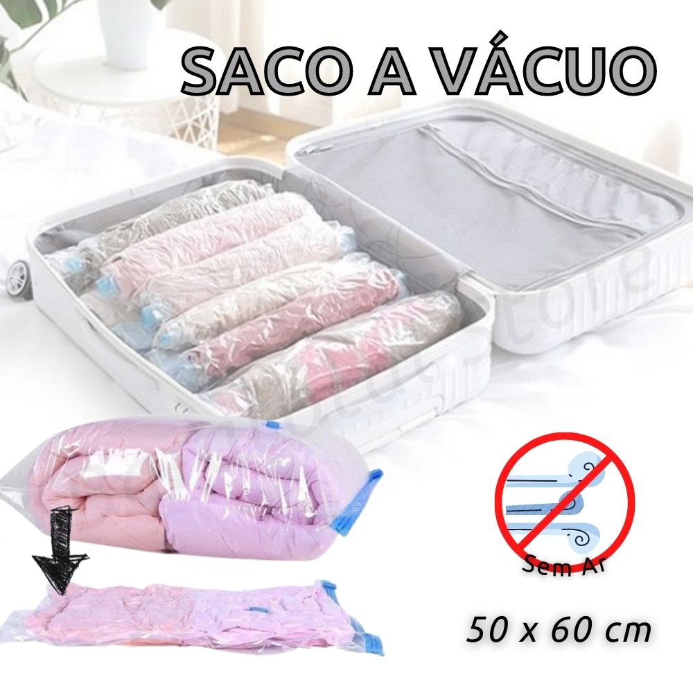 Saco a Vácuo 50 60cm Embalagem a Vácuo Roupas Edredom Mala Viagem Portatil Roupa | Shopee Brasil