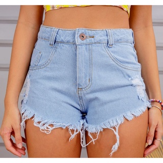 Bermuda Short Jeans Destroyed Feminino Cintura Alta Cós Alto