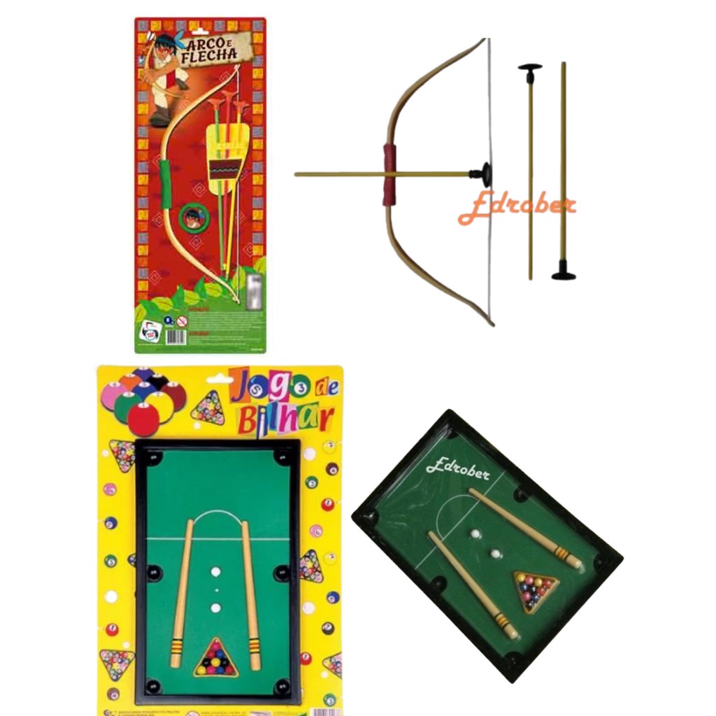 Arco e Flecha Mini Bilhar Sinuca Brinquedo Bola Taco