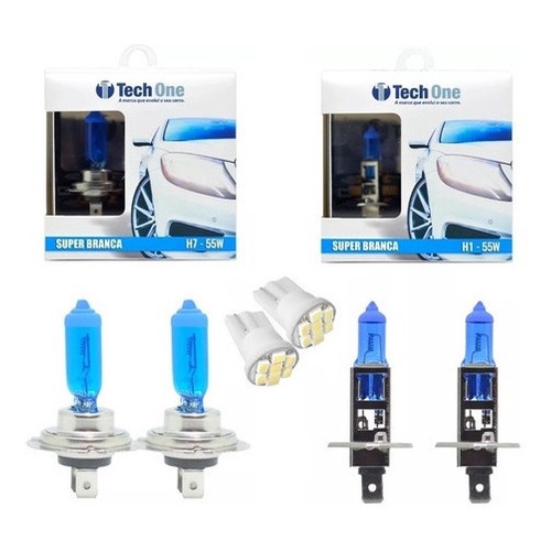 Kit Lampada H1 + H7 Techone Super Branca 8500k + Pingo Led