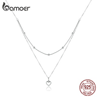 BAMOER Genuine 925 Sterling Silver Double Layers Heart Pendant Adjustable Chain Necklace for Women em Oferta na Shopee