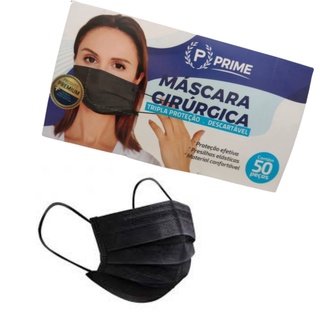 Máscara Descartável com Filtro com Elástico Preta C/50 UN. - PRIME - PROMOÇÃO (ENVIO IMEDIATO)