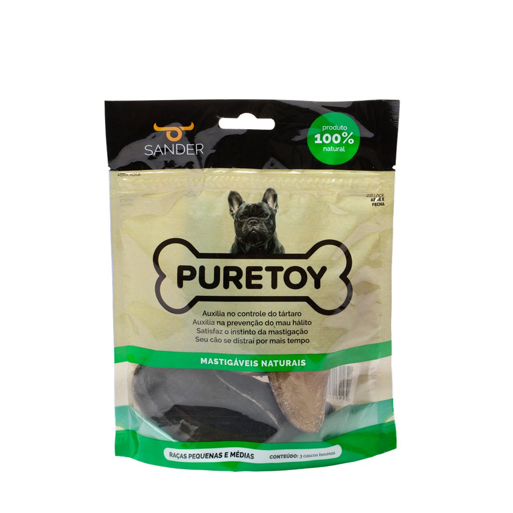 Brinquedo Mastigável Casco Bovino Puretoy - Pacote Com 3 Unidades
