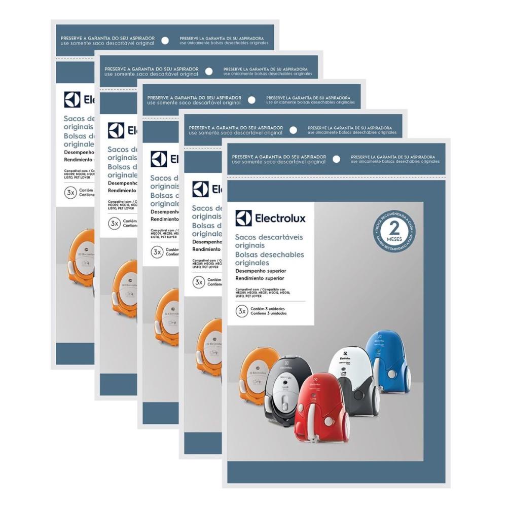15 Sacos Descart. P/aspirador Neo, Listo, Pet Lover (5 Kits)
