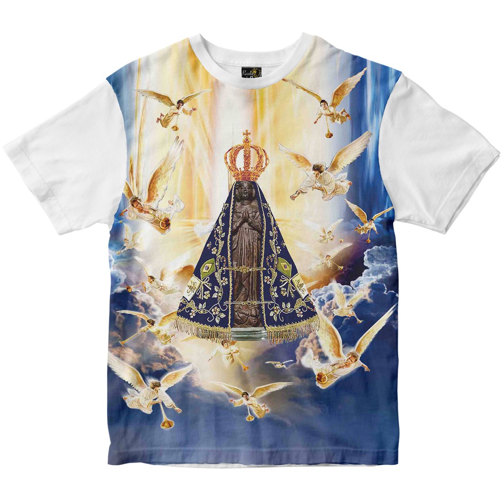 Camiseta Católica Nossa Senhora Aparecida com anjos blusa Rainha do Brasil