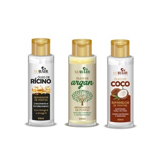 KIT Reparador de Pontas Óleo de Coco Óleo de Argan Óleo de Rícino 60 ml - Mahair - 3 UN