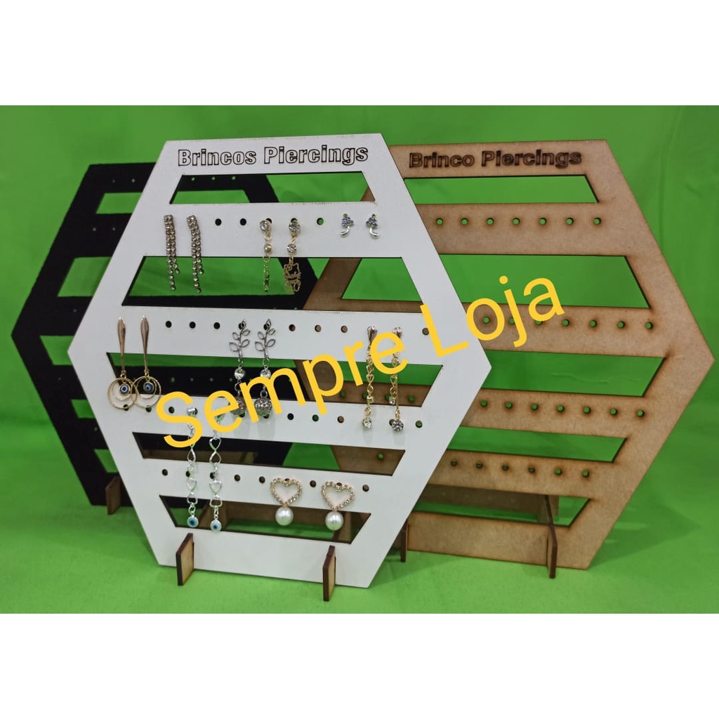 Expositor de Brincos e Piercings MDF branco e cru em Oferta na Shopee