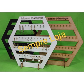 Expositor de Brincos e Piercings MDF branco e cru em Oferta na Shopee