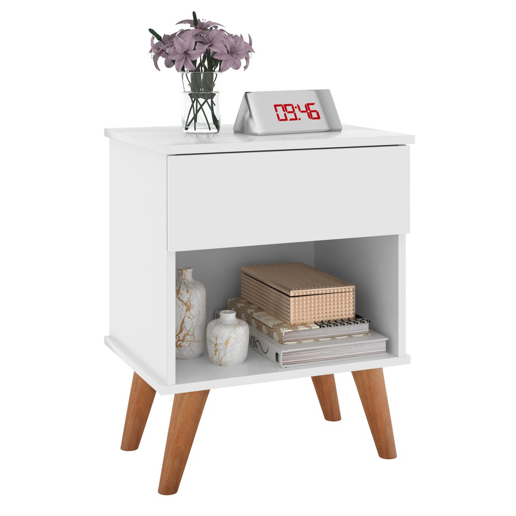 Mesa de Cabeceira Duda Classic 1 Gaveta e Nicho Cor Branca em Oferta na Shopee