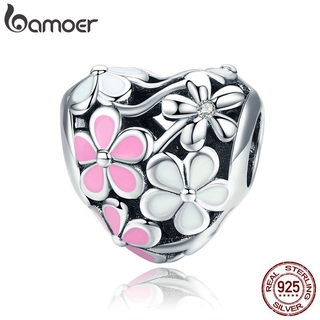 Bamoer 925 Sterling Silver Primavera Rosa Margarida Encantos Flor Beads fit Mulheres Pulseira DIY Fazer Jóias SCC761