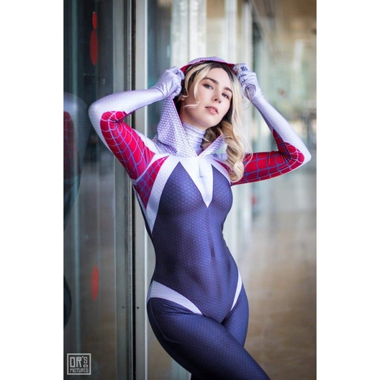 Macacão cosplay Feminino Gwen Homem-Aranha Branco/Vermelho/Venom