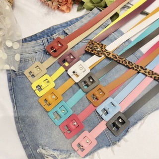 cinto fino de fivela quadrado colorido moda feminina tendência combina com tudo