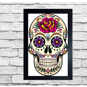 Quadro A4 decorativo Caveira Mexicana Moldurado 24x33 cm Cod.77